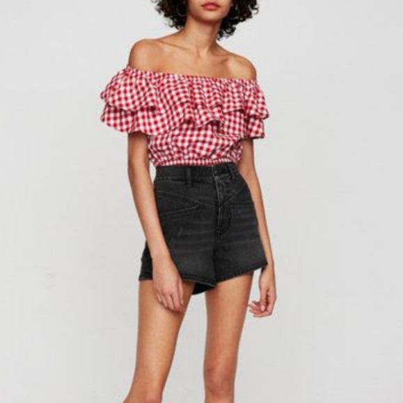 Express Tops - New Express Off Shoulder Red Checkered Crop Top